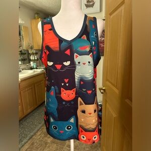 Boutique unique and vibrant cat pattern tank top